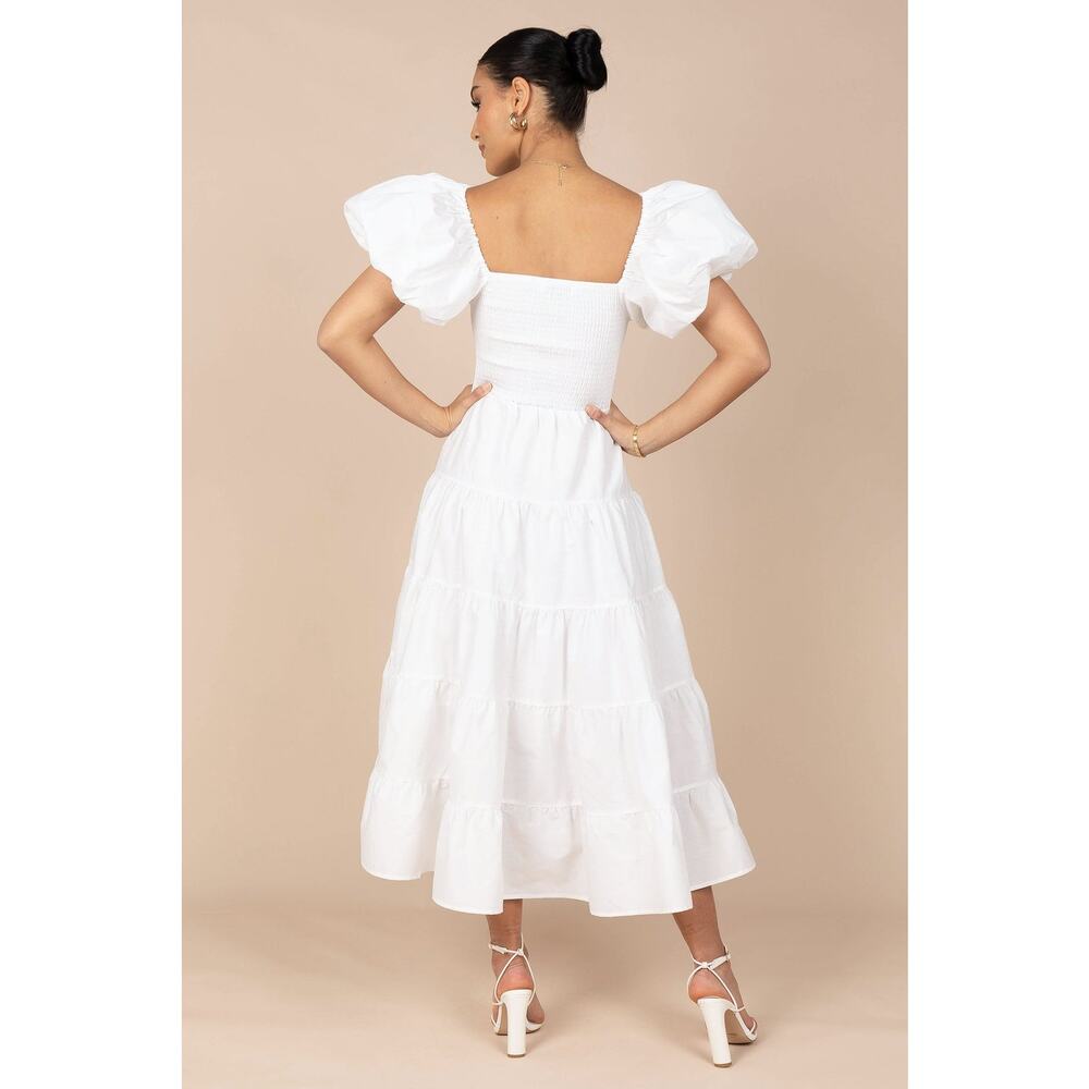Petal & Pup White Smocked Midi Dress Puff Sleeve Tiered A-Line Sun Dress NWT - Picture 6 of 9